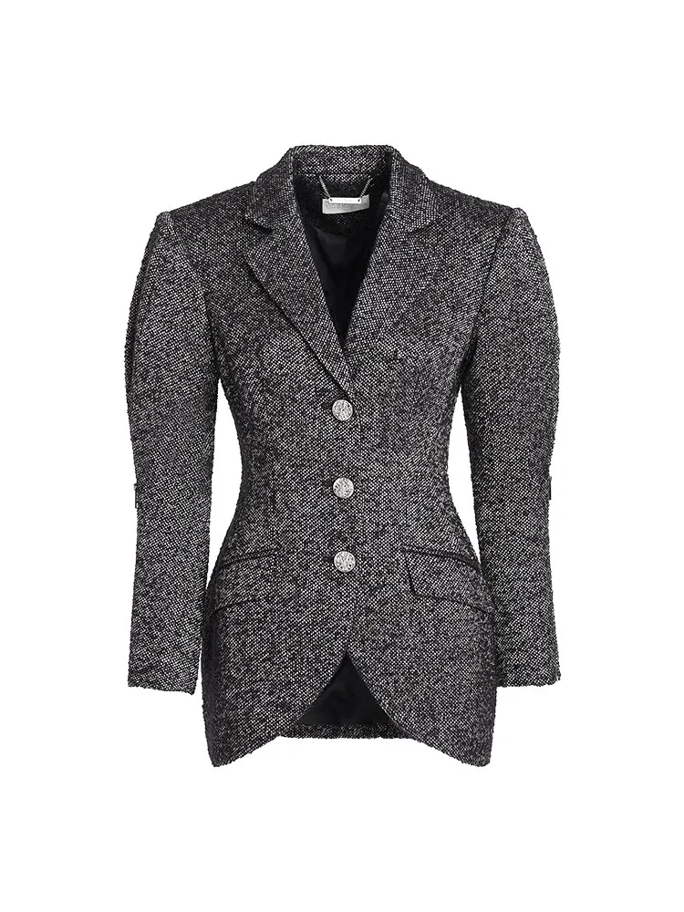 

Жакет с V-образным вырезом и серебристыми шелковыми вставками, модель Maggie Ma, для повседневной носки, из полиэстера, с длинными рукавами, на одной пуговице.