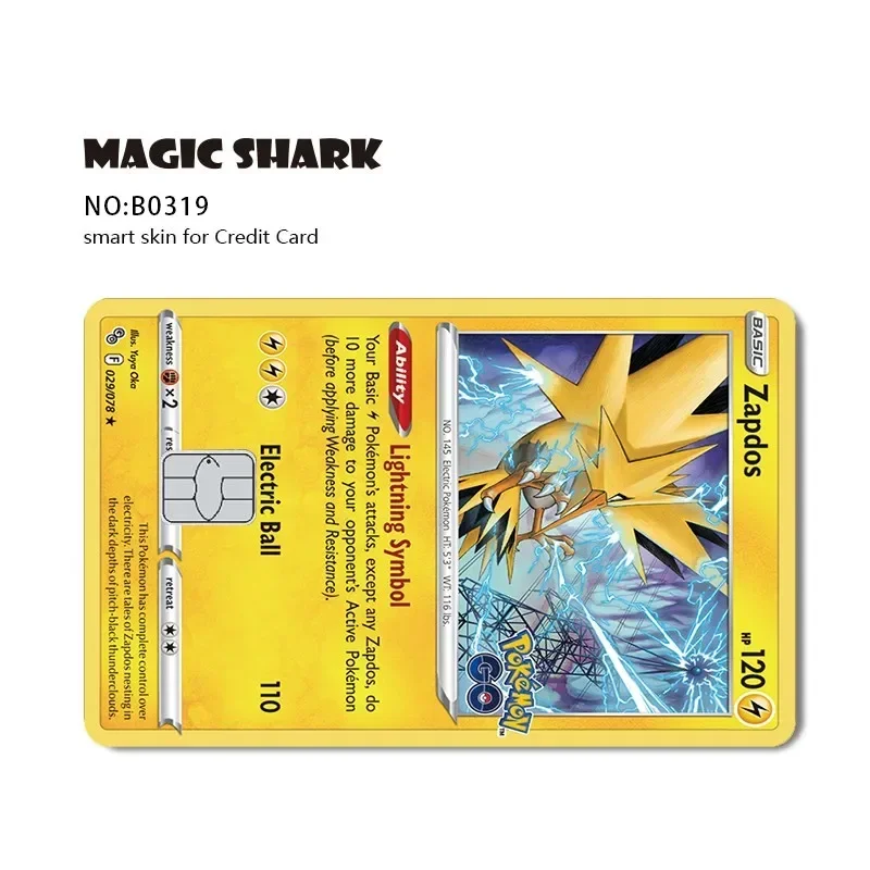 Magic Shark Pokemon Card Pikachu Charizard Mewtwo Front  Film Skin Cover Sticker for Credit Debit Card No Fade