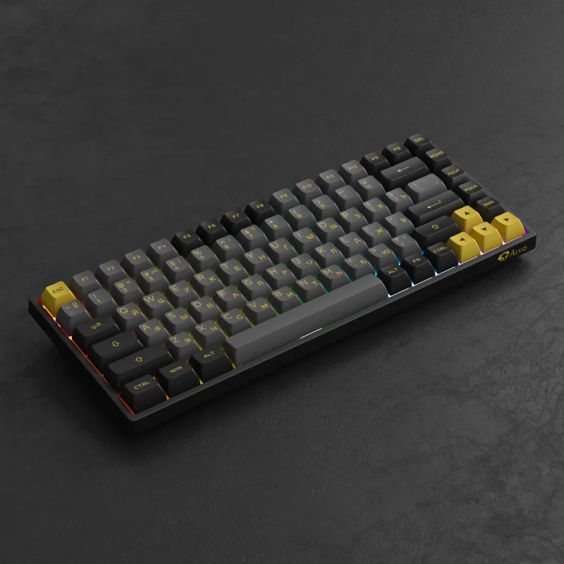 Imagem -03 - Teclado Mecânico para Jogos sem Fio Akko Preto e Dourado Rgb Hot-swap 84 Teclas Multimodo com Asa Russo Cereja 3084b