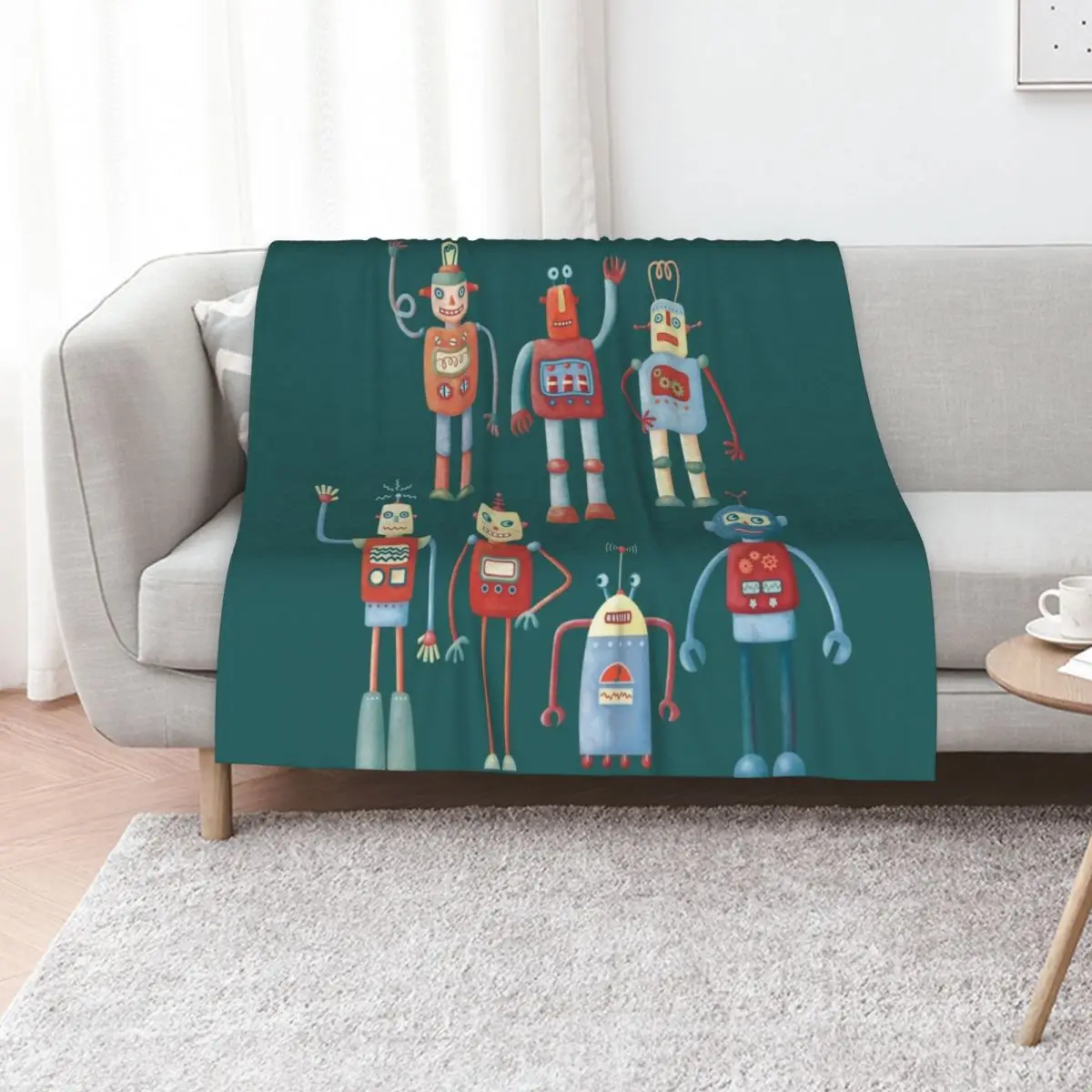 

Vintage Retro Robots Throw Blanket Weighted Hairy Decorative Sofa Soft Beds Blankets