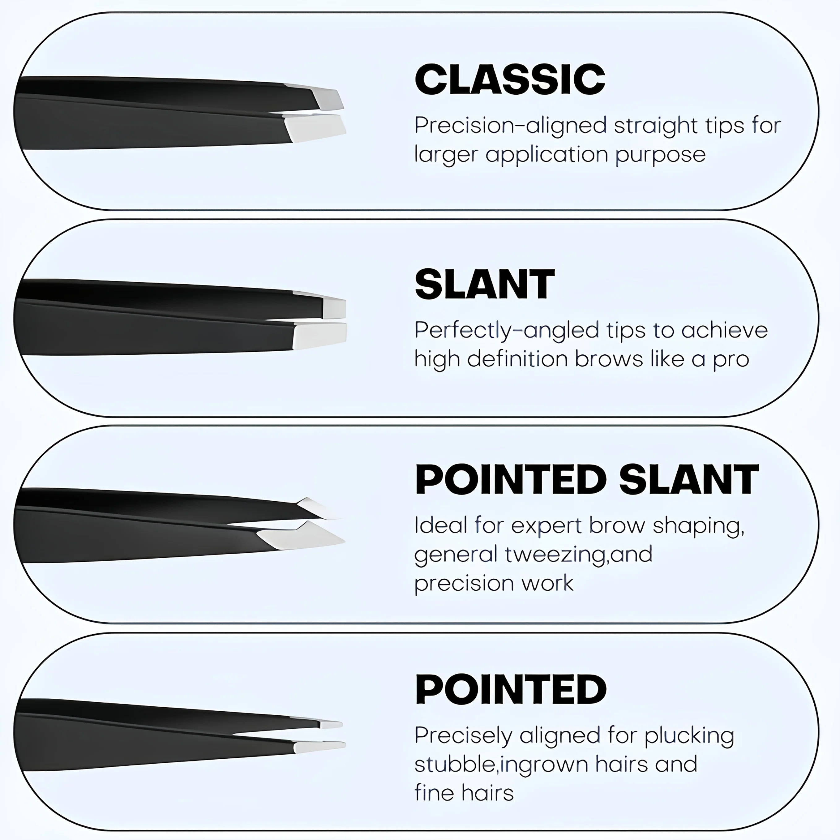 Pinça profissional de precisão de aço inoxidável, 6 peças, tesoura adequada para aparar sobrancelhas, remoção de pelos faciais, adequada para viagens