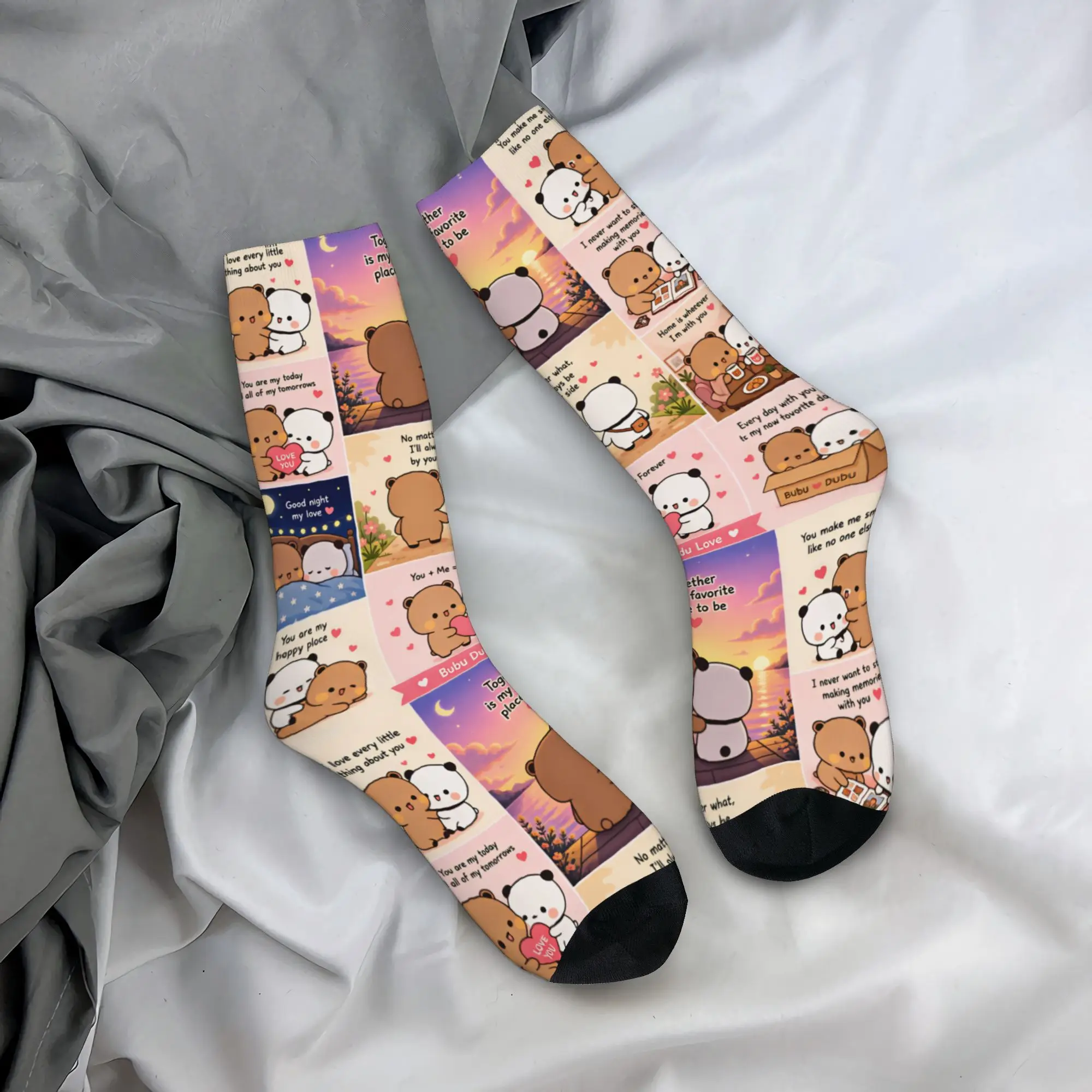 Bubu Dudu P-Peach A-And G-Goma Men's Crew Socks Unisex Cute Anime Panda Bear Cartoon Spring Summer Autumn Winter Dress Socks