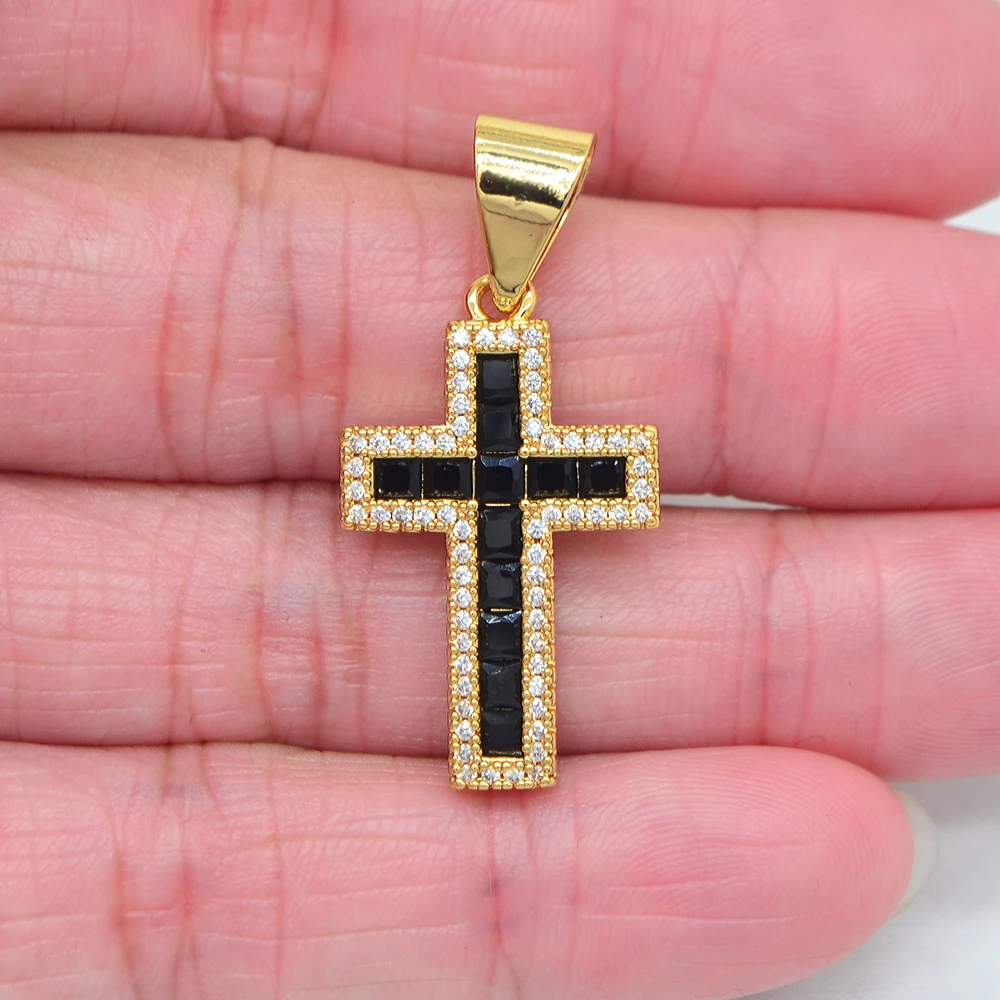 

Высококачественный черный кубический цирконий CZ Модный золотой цвет очаровательный крестик-кулон ювелирные изделия