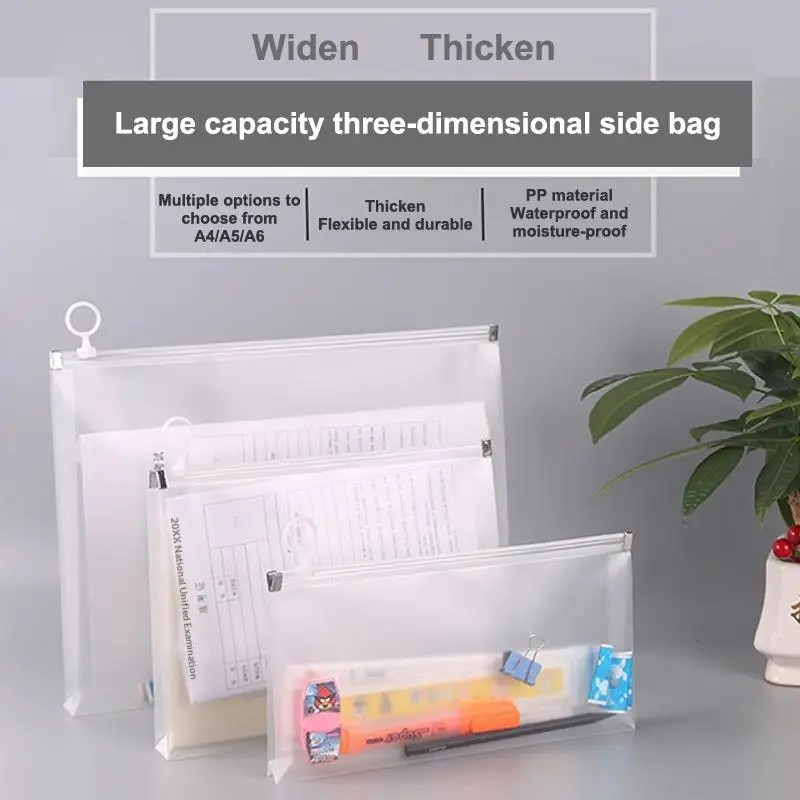 ●2pcs A4/A5/A6 Transparent Waterproof File Storage Zipper Bag Used For Organizing Learning Office Supplies Family Travel Storage
