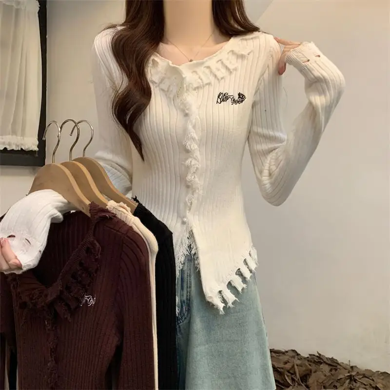 

Women's autumn new style niche high-end slim fit knit base sweater top design sense fashion sweet cardigan sweater