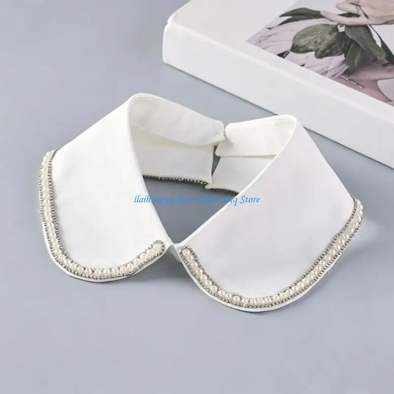 573B Elegant Beadwork Pearls Faux Collar Decorative Neckpiece For Women Girl Outfit Enhancer Detachable Collar Fashion Accessory