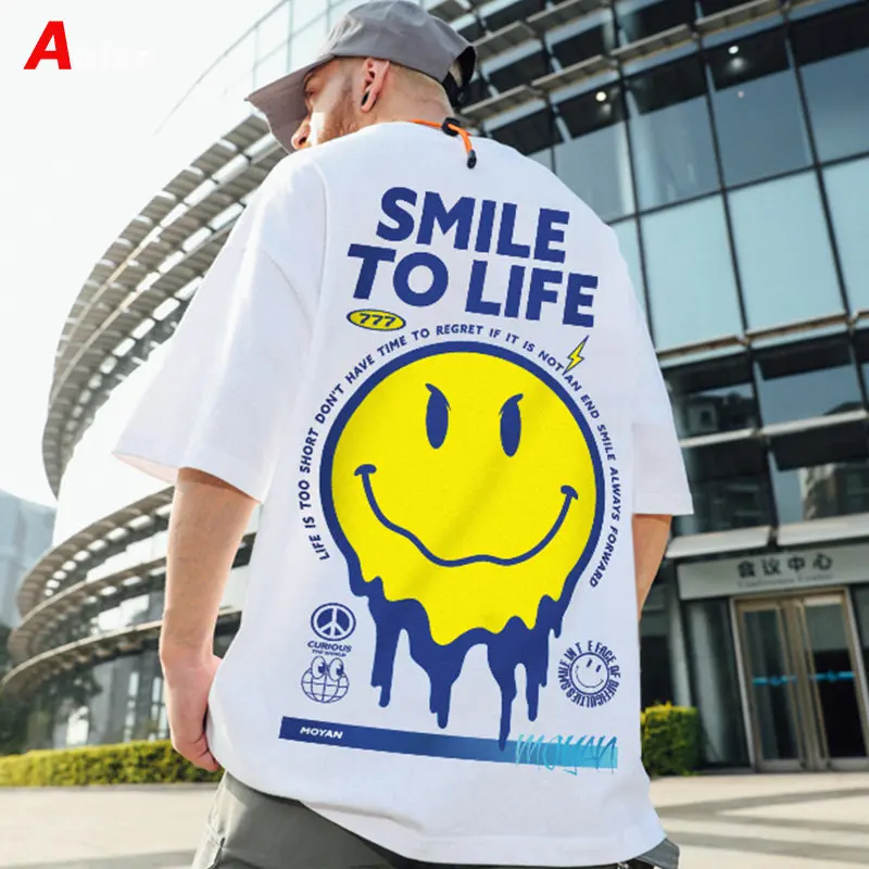 

Abfer American Vintage Smile Evil Graphic T Shirts Trend Hip Hop Half Sleeve Oversized T Shirt Men's Cotton Tshirt Streetwear