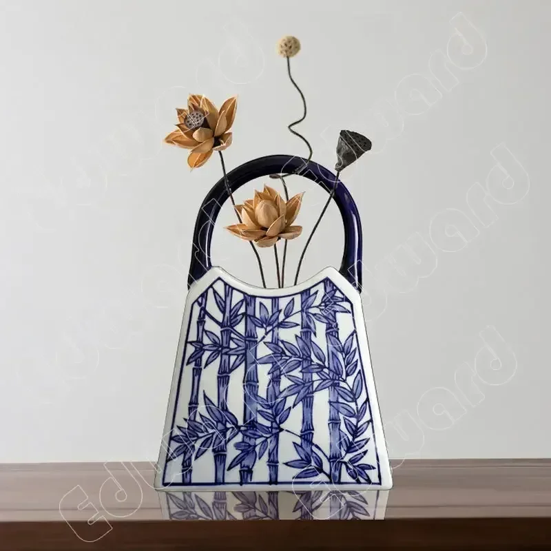 

Vases Handbag Cloth Bag Shape Vases Ceramic Vase Blue and White Ceramic Living Room Decor Flower Arrangements Flower Table Decor