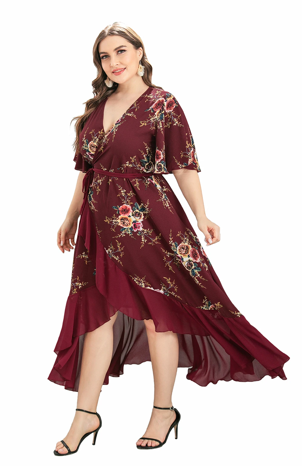 Plus Size kwiatowy nadruk Maxi długie artystyczne sukienki typu Wrap dla kobiet