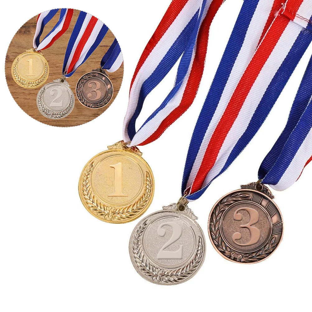 

5pcs Metal Award Medals with Neck Ribbon Gold Silver Bronze Style for Sports Academics or Any Competition (Diameter 51CM (Gold