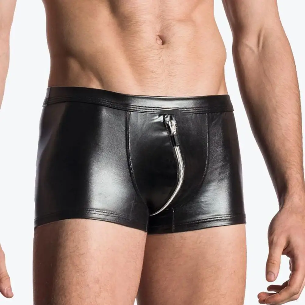 Men Underpants Faux Leather Zipper Panties Boxer Sexy Male Underwear Shorts Comfortable High Quality Stretch Thin Fashion Briefs