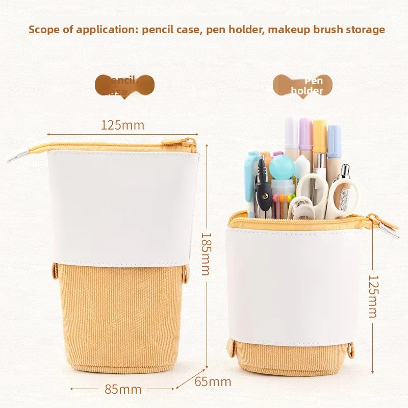 1 PC Korean Creative Solid Color Corduroy Drop-down Retractable Pencil Case Simple Stationery Storage Pencil Case Holder
