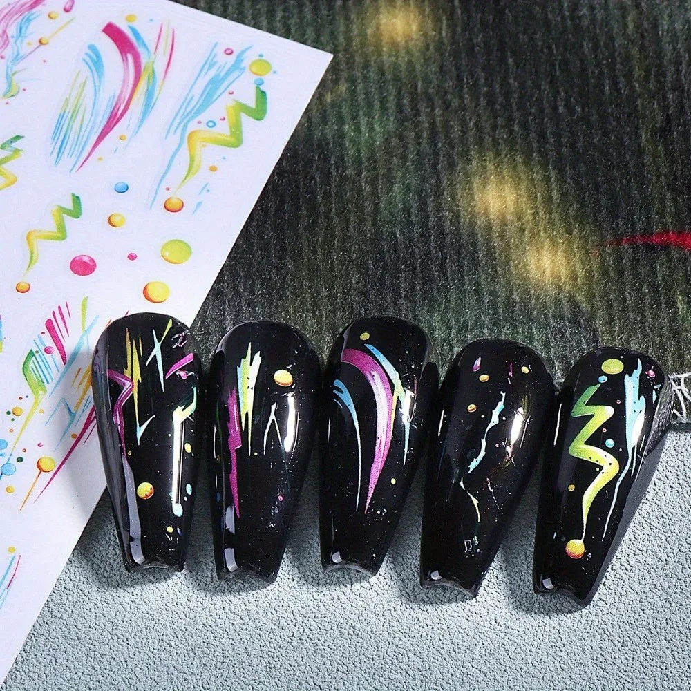 3D Graffiti Nail Art Stickers Colorful Abstract Swirls Line French Design Adhesive Nail Decals for Manicure Decor Accessories