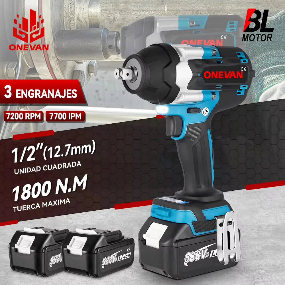 ONEVAN 1800N.M Torque Brushless Elettrico Impact Wrench Cordless Cacciavite Strumento di Potere Batteria agli Ioni di Litio Per Makita 18V Batteria