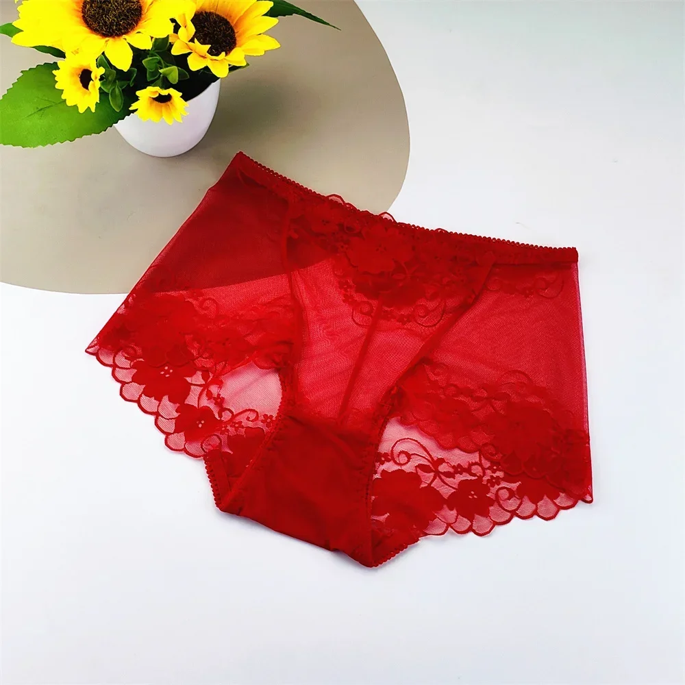 L-4XL حجم كبير النساء سراويل داخلية شفافة مثير ملخصات عالية الخصر السيدات الأزهار الدانتيل Underpant الملابس الداخلية المثيرة #4