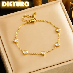 DIEYURO 316L Stainless Steell White Love Zircon Bracelet For Women New Concise Trend Non-fading Flowers Hand Chain Jewelry Gift