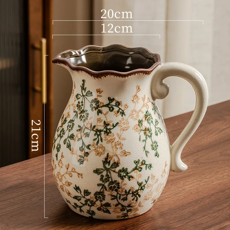 Ceramic Flower Vase Green Rustic Farmhouse Vase for Home Decor Vintage Floral Pottery Tuscan Octagonal Vase for Living Room Gift