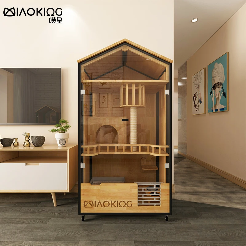 Miao Huang cat cage cat villa luxury three-story household cat display cabinet cat house cage free access can be customized.