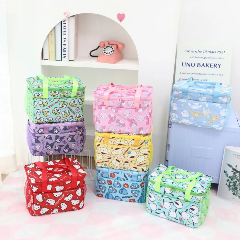 

Hello Kitty Storage Bag Hand-Held Bento Bag Cute Large Capacity Outdoor Picnic Bag Lunch Box Bag Insulated Bag Student Lunch Bag