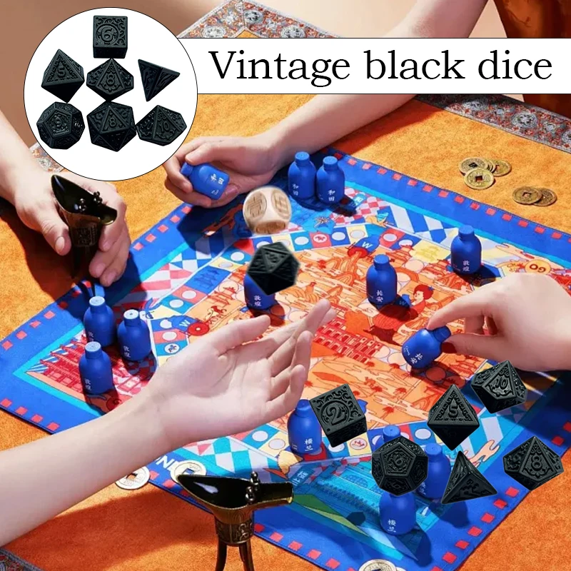 

7Pcs/set Black Polyhedral Dice Table Gaming Dice for Gatherings Party Vintage Board Game Dice with Friends Party