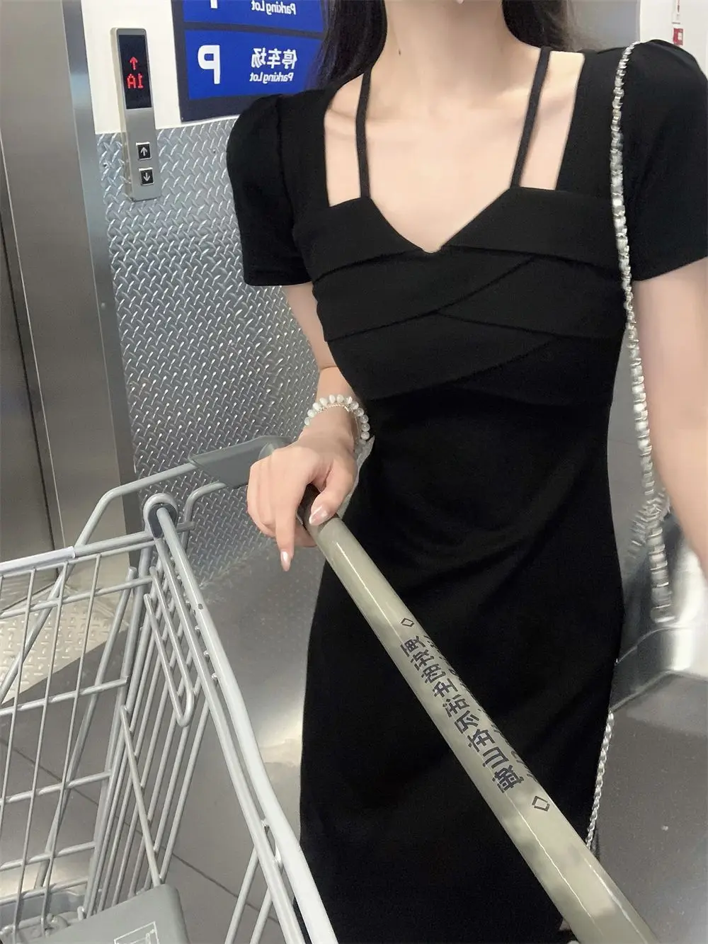 Dress The Waist Solid Slimming Temperament 2024 Summer New Elegant Women Short Sleeve Dress Thin Long Dresses Women