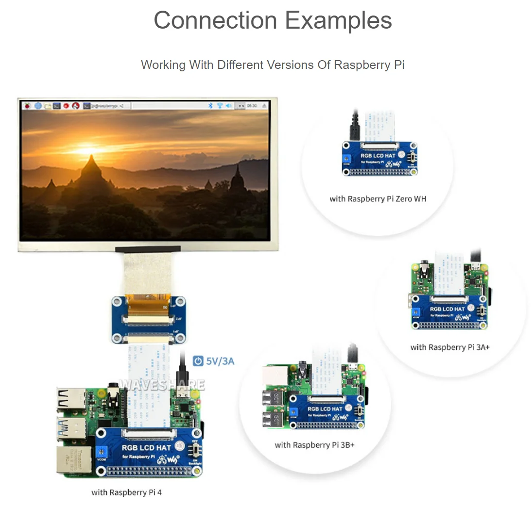 شاشة 7 بوصة لراسبيري بي ، 1024 × 600 ، واجهة DPI ، لوحة شاشة IPS ، لا تعمل باللمس ، انخفاض استهلاك الطاقة