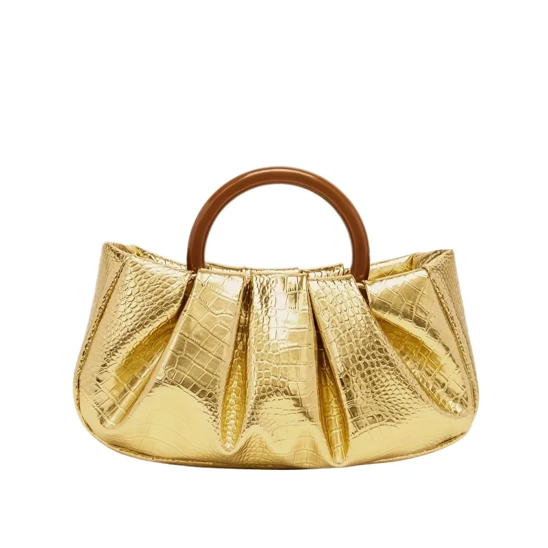 

Женская сумка из искусственной кожи с крокодиловым узором, роскошная деревянная большая сумка с круглой ручкой, дизайнерская модная сумка-облако Feminina