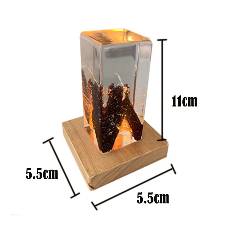 Żywica sześcianowa lampa stołowa żywiczna w artystyczna dekoracja z symulowanym ładunkiem lampka nocna z USB skamieniałości drewna
