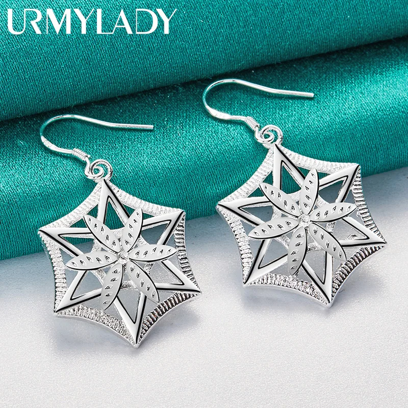 URMYLADY-pendientes hexagonales de Plata de Ley 925 para mujer, joyería de moda para fiesta de boda