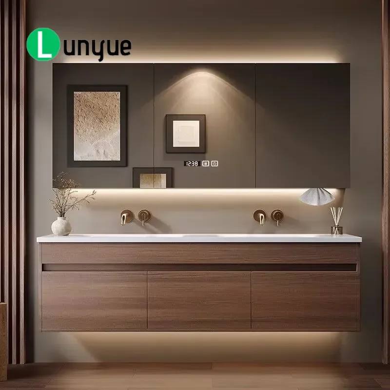 Solid Wood Bathroom Vanity Cabinet with Smart Mirror and Wash Basin Simple Modern Design for Home Bathroom Storage Sink Combo
