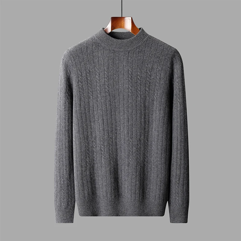 Three-dimensional half twist Autumn/winter new 100% Merino wool cashmere sweater men's half turtleneck pullover warm bottom knit