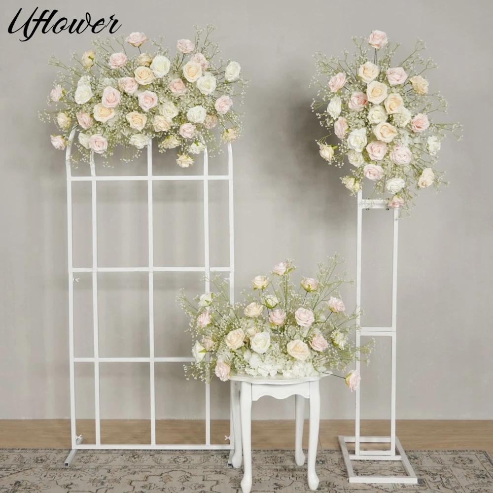 

Uflower Champagne Rose Gypsophila Artificial Flower Wedding Decor Hanging Flower Row Floral Backdrop Arrangement Party Arch Prop