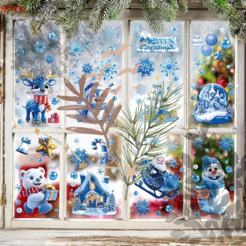 4/9Pcs Christmas Window Stickers, Removable Self-adhesive Cute Patterns for Home Holiday Decor