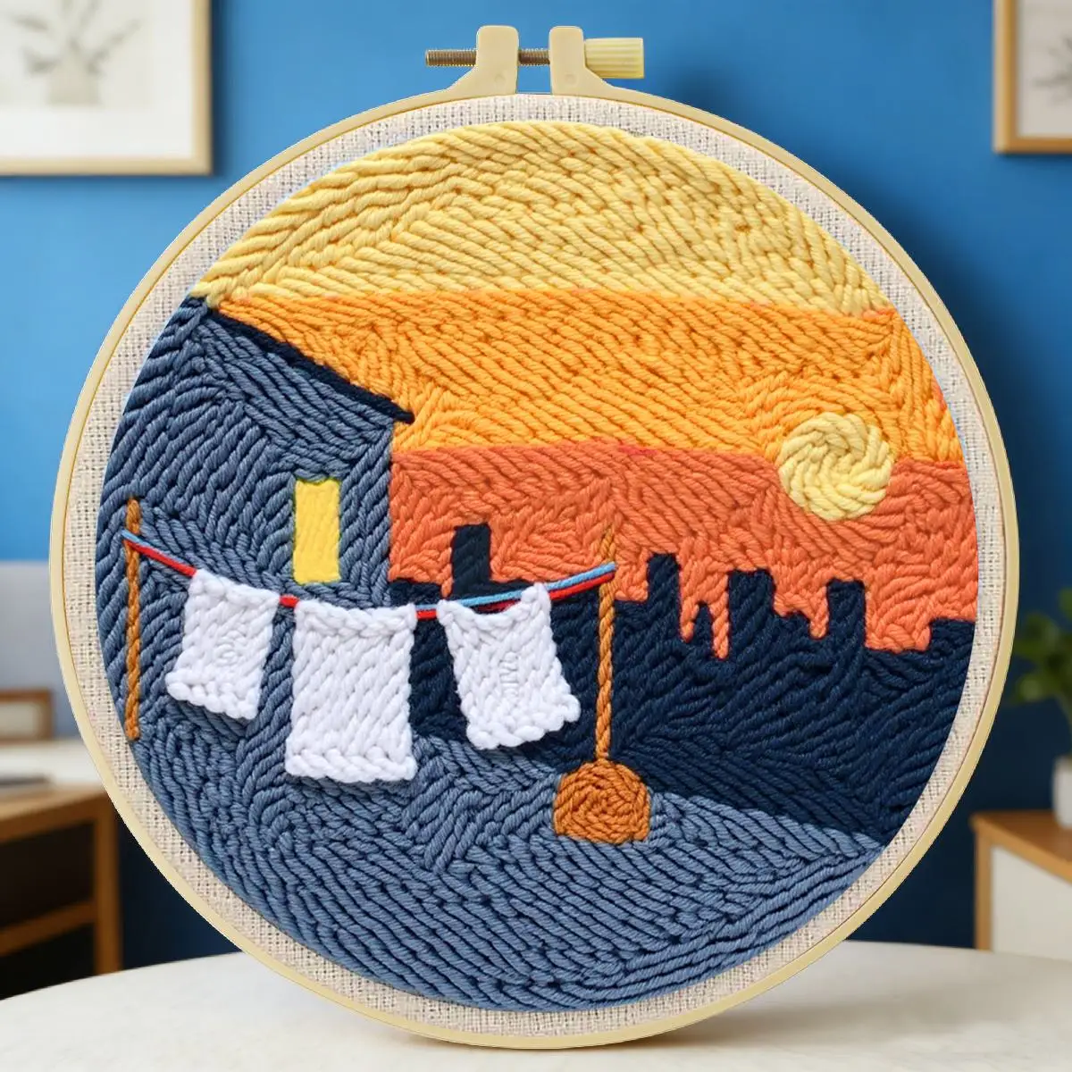 20X20CM/7,87 Zoll Sunset Punch Needle Stickerei-Set, Stickerei-Kit, Gestrickte Stickerei, DIY Handgemachtes Geschenk, Nadelkunst – Detail 1