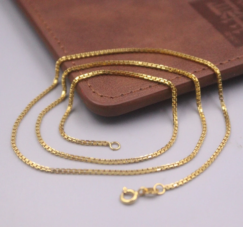 

Real Pure 18K Yellow Gold Chain Women 1.2mm Square Box Link Necklace 6.5g/50cm