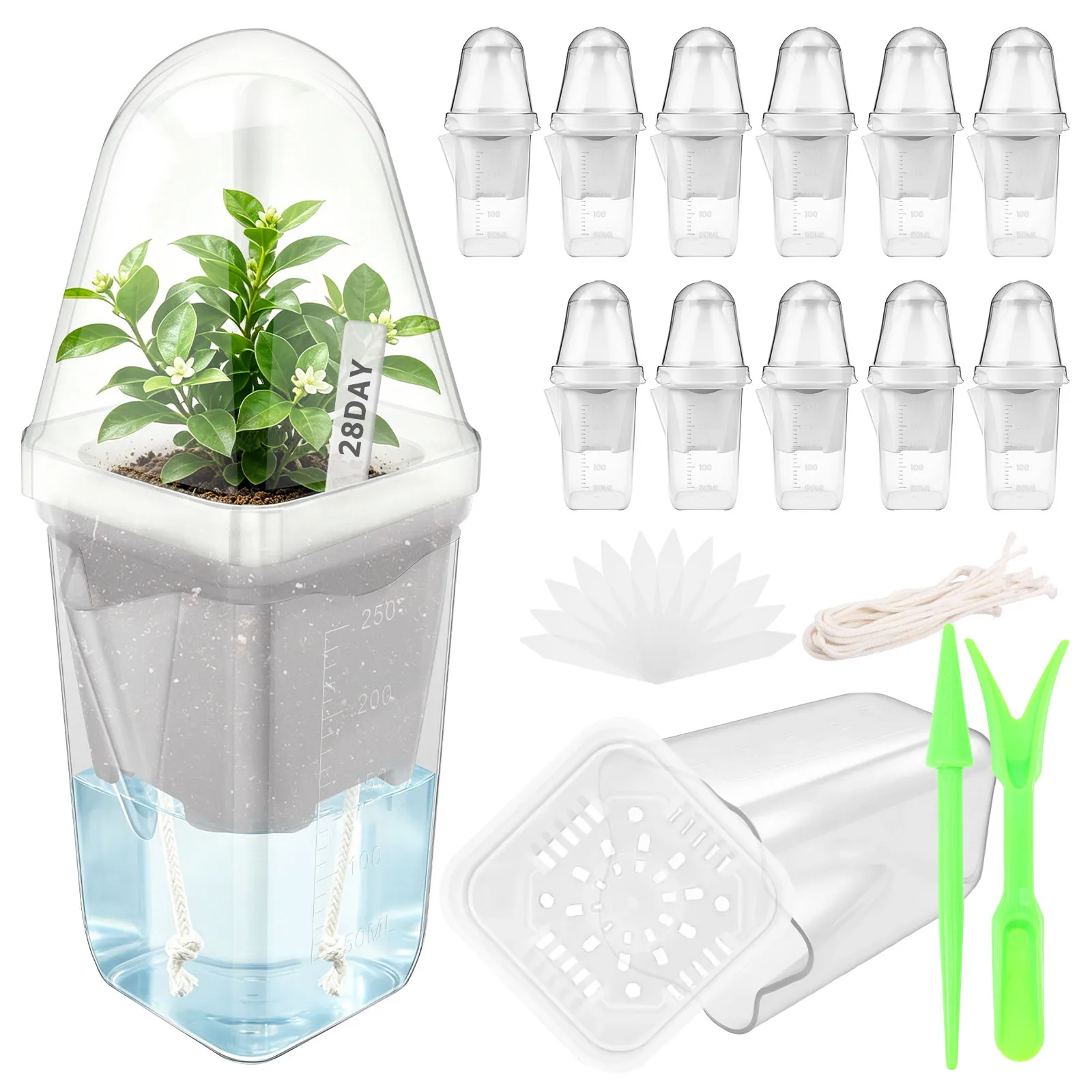 12 Pcs Self Watering Plant Pot Planter Drainage Holes Transparent Seedling Propagation Container Garden Nursery Pot