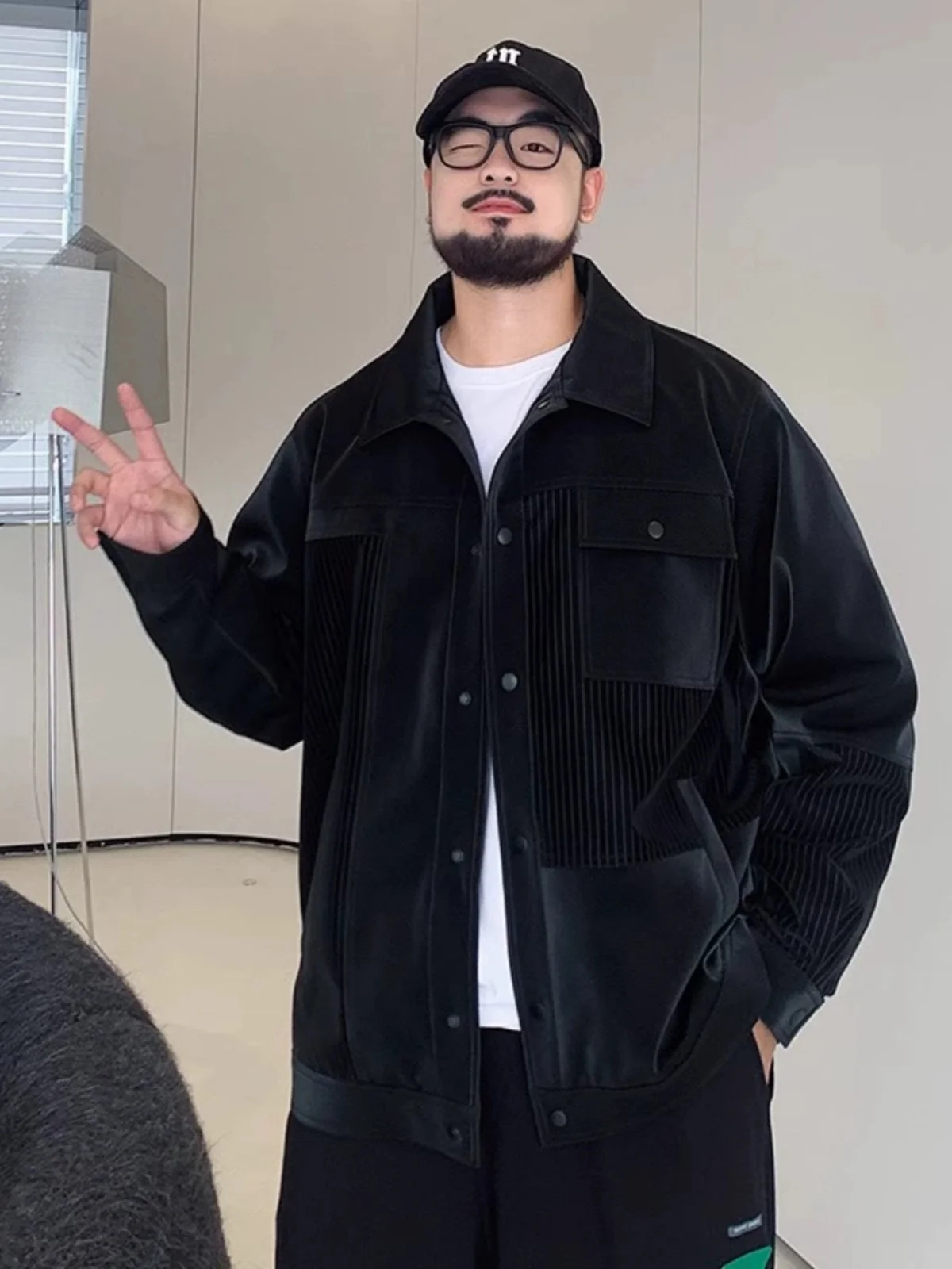 

Модный мужской пальто-куртка больших размеров с отложным воротником, в стиле пэчворк, осенняя новинка, из полиэстера, длинное, свободного кроя