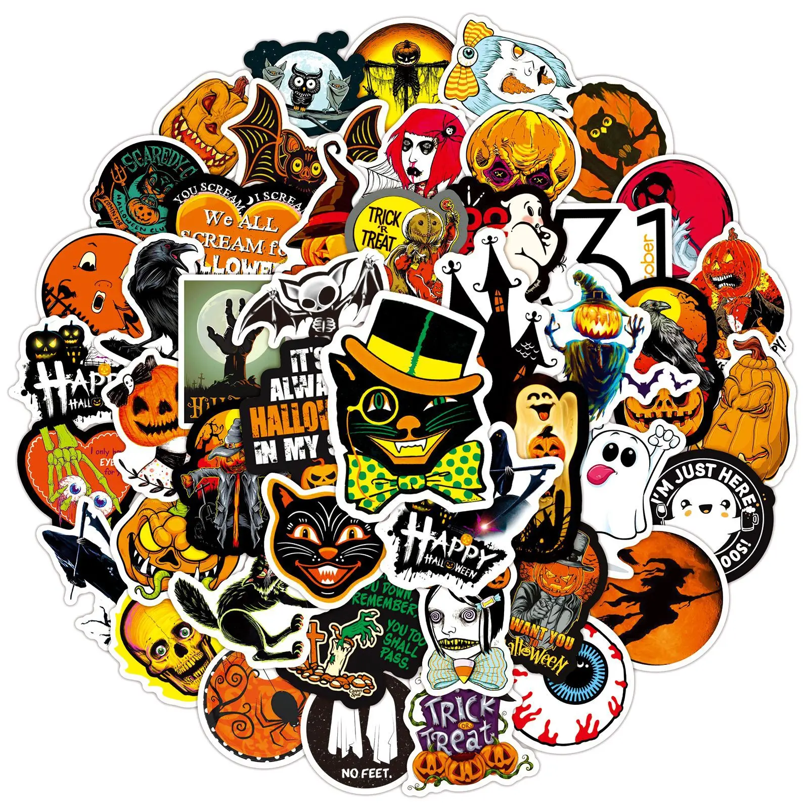 

10/50Pcs Vintage Halloween Stickers Scrapbooking Notebook Water Bottle Laptop Luggage Skateboard Car Graffiti Toys Kids Sticker