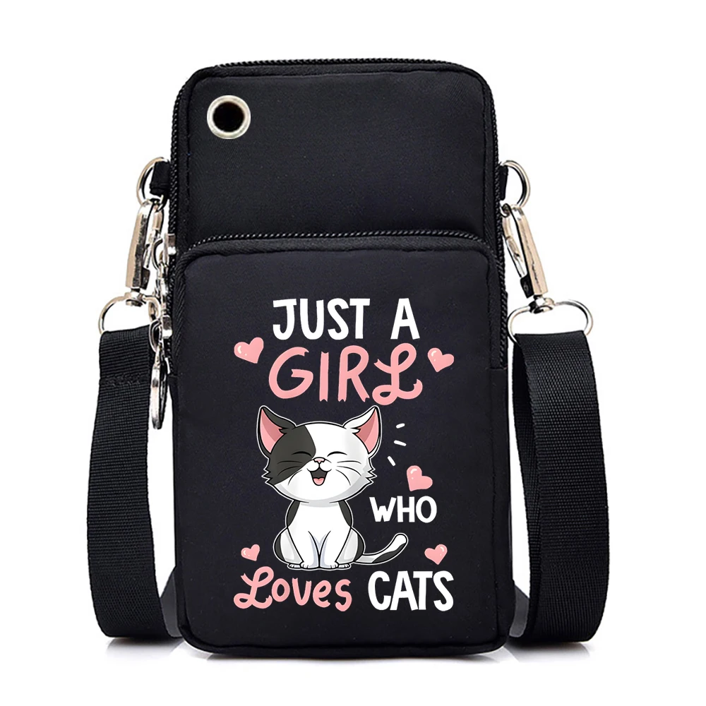 Women Mini Mobile Phone Bag Just A Girl Who Loves Cats Print Small Crossbody Bags Tote Purse Wallet Shoulder Bag Teen Handbags