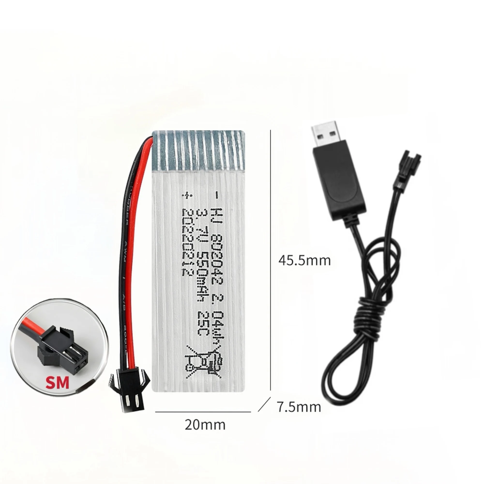 802042   แบตเตอรี่ 3.7V 550mAh 25C Lipo แบตเตอรี่ USB Charger สําหรับ You Di U816 U941A U927 WIFI818 107 385 Drone ‌   เครื่องบิน RC ปีกคงที่