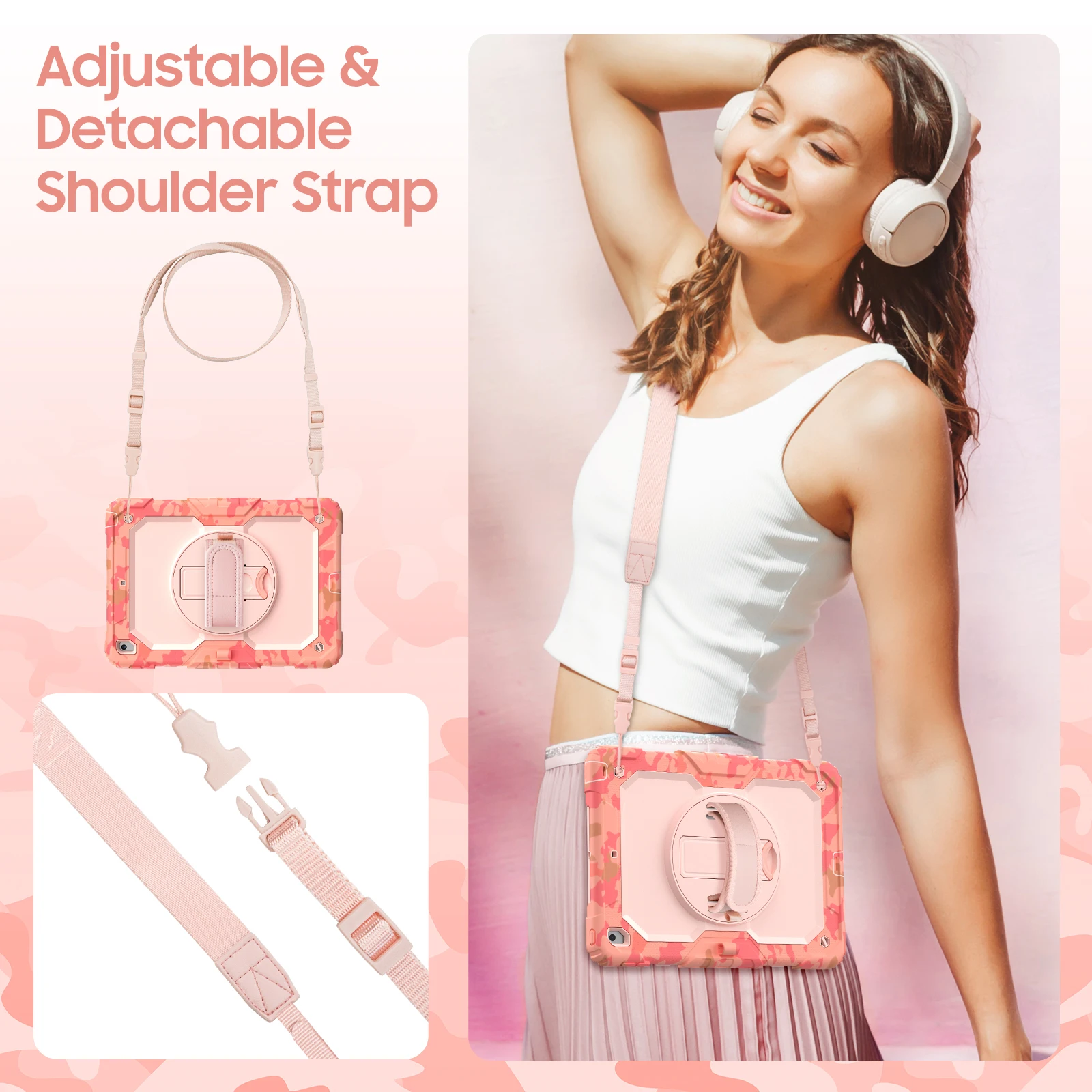 Capa protetora resistente para iPad 10.2 7th 8th 9th Capa para tablet à prova de choque de 10,2 polegadas com película protetora PET e alça de ombro