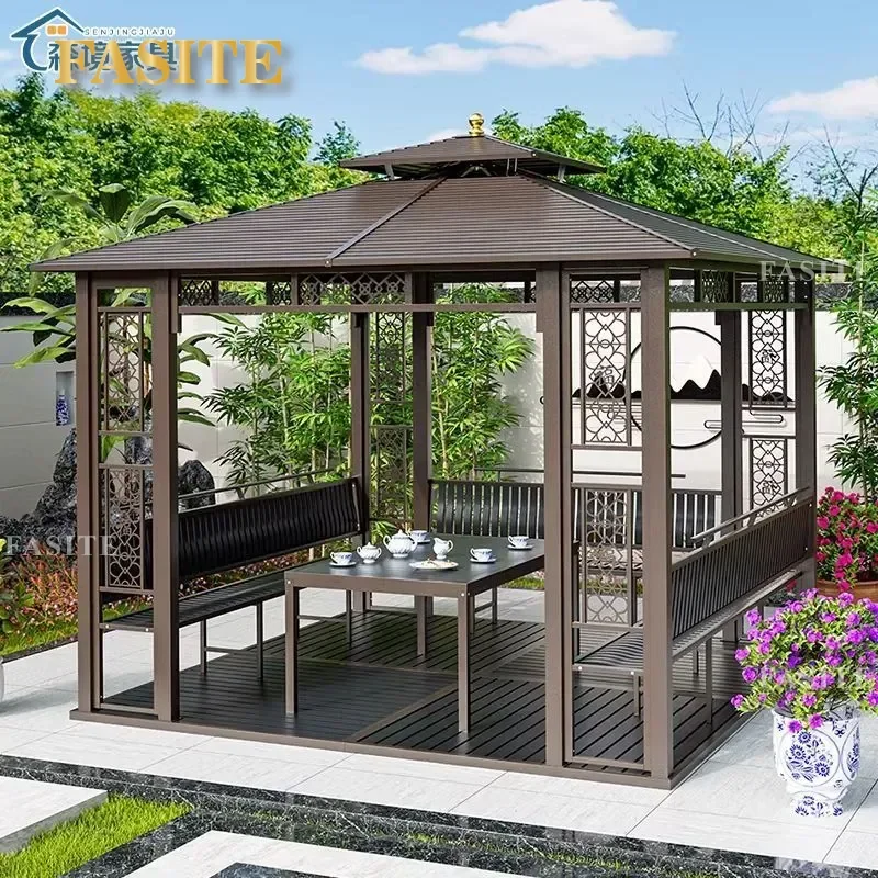 For Outdoor Aluminum Alloy Pavilion Anticorrosive Wood Villa Courtyard Yard Terrace Rooftop Awning Durable Weatherproof