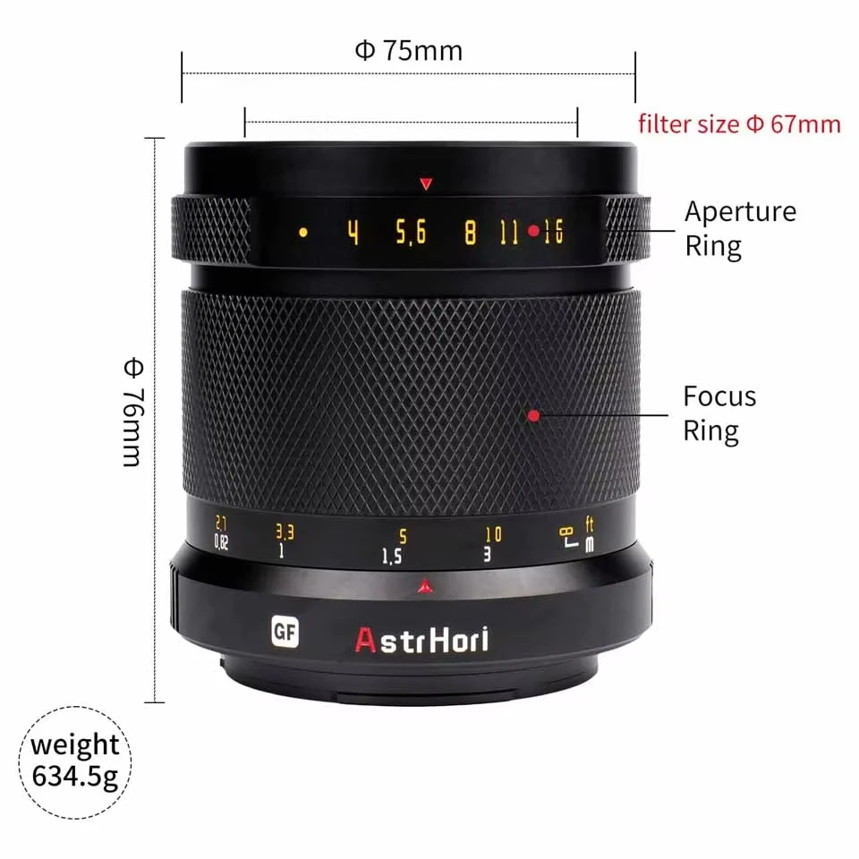 AstrHori Full Frame 75mm F4 GFX Standard Prime Camera Lens for Humanity Photography with Fujifilm GFX-mount GFX50 GFX100