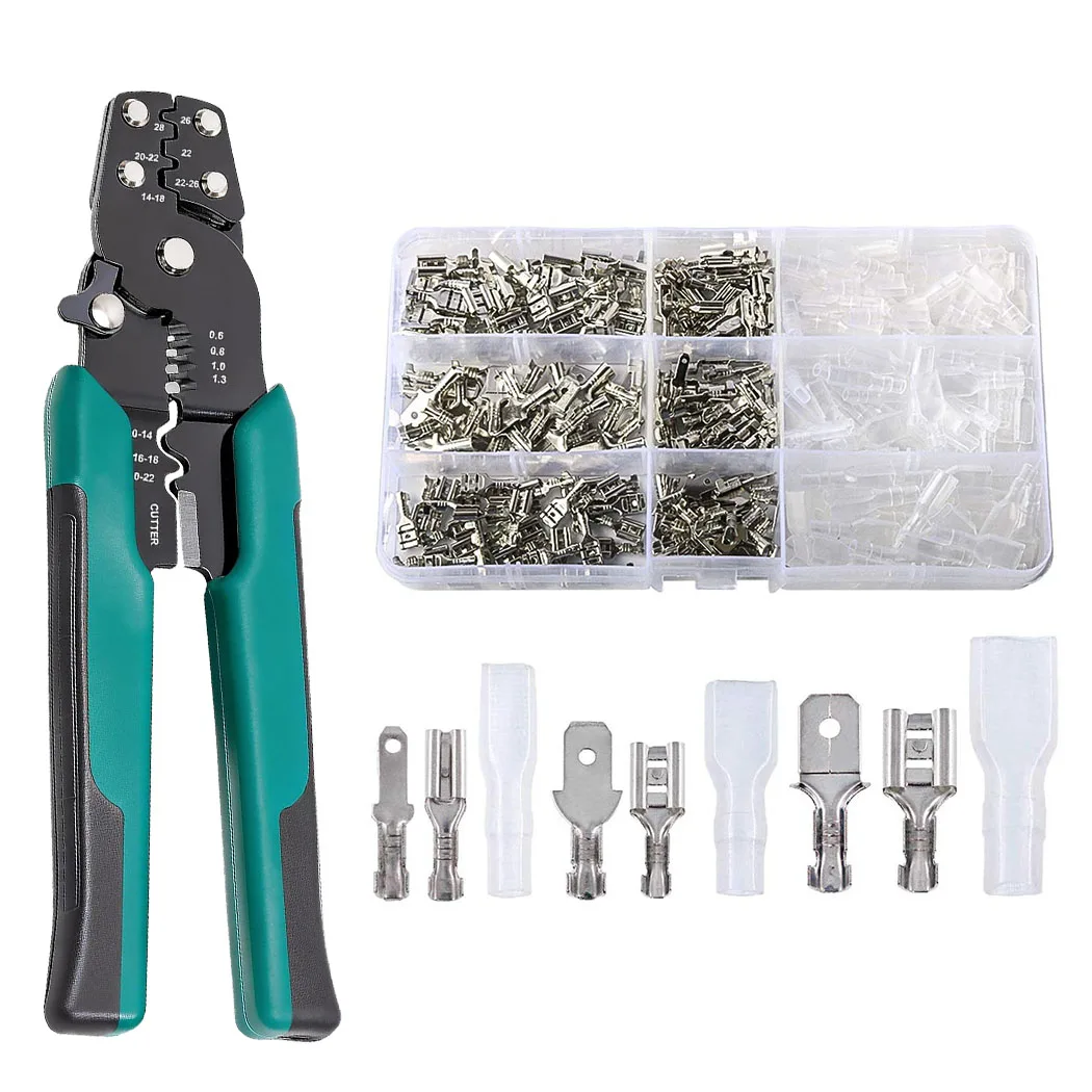 270pcs Male & Female Spade Connectors Kit 2.8/4.8/6.3mm with Insulating Sleeve,Crimp Terminals Electrical Connectors,with Pilers