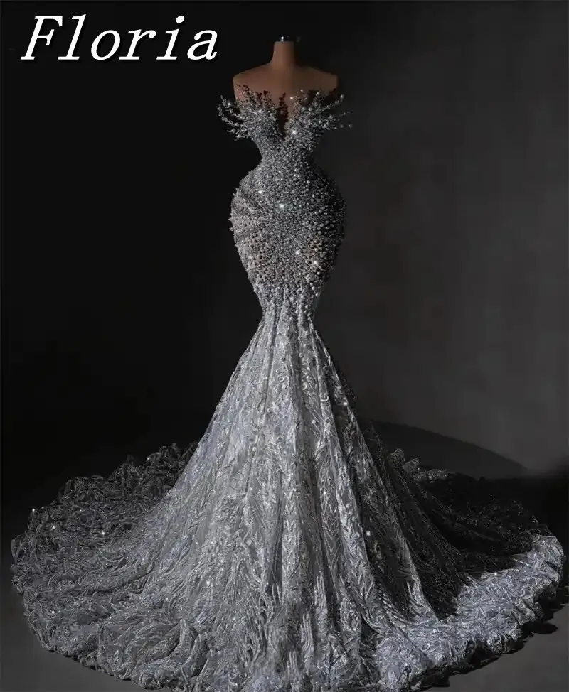 

Luxury Lace Wedding Dresses 2025 Beading Crystal Pearls See Through Princess Bridal Gowns Arabic Dubai Bata Novia Customized