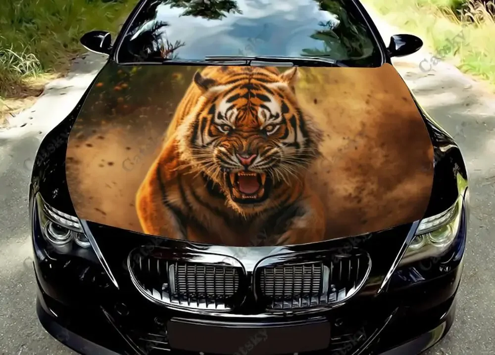 Ferocious Tiger Car Hood Vinyl Stickers Wrap Vinyl Film Engine Cover Decals Sticker Universal Car Hood Protective Film