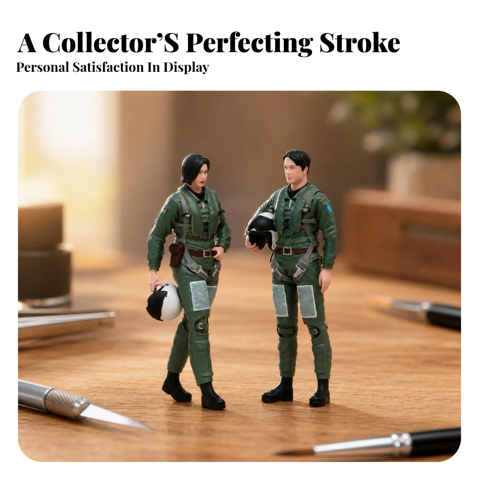 2 Pieces 1/18 Scale Pilot Figures Authentic Pilot Figure Toy Molded Vintage for Collectors, Dioramas, Desk Display