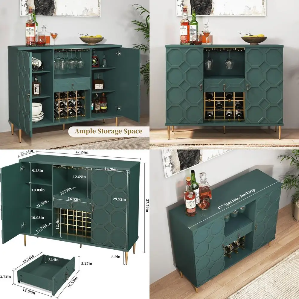 

Современный барный шкаф с выдвижным ящиком, шкаф для алкоголя с полками и держателями для бокалов, геометрический буфет-сервант для столовой