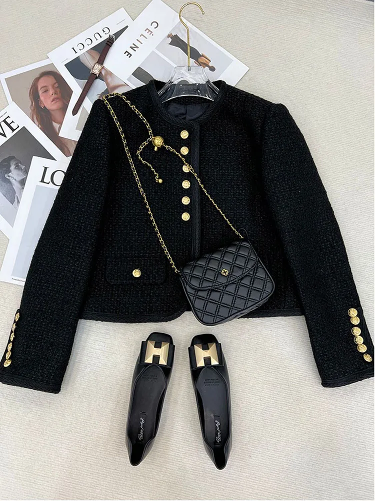 Spring Autumn Spring Jakcet Women New Fashion Small Fragrance Buckle Female Tops Korean Chic Long Sleeve Tweed Coats Female