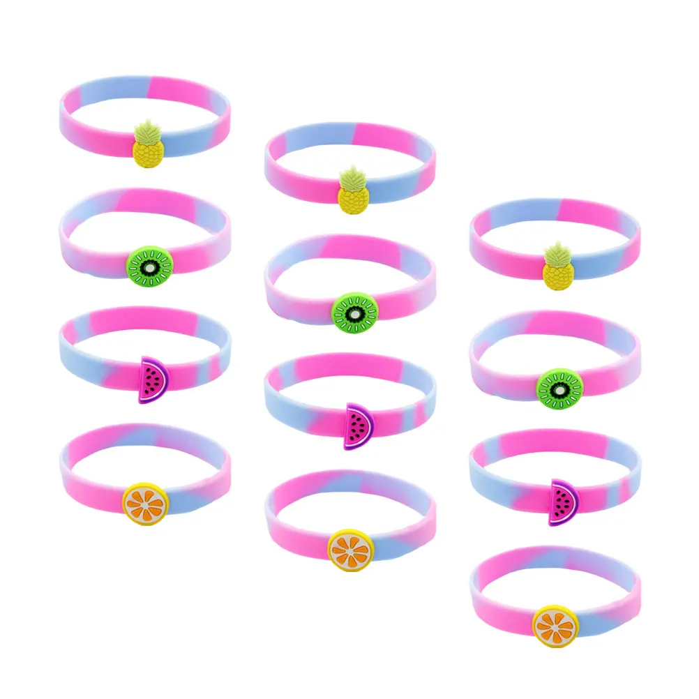 

12 Pcs Silicone Party Bracelet Wristbands Fruit Design Party Bands Wristbands Soft Flexible Kids Fitness Shaping
